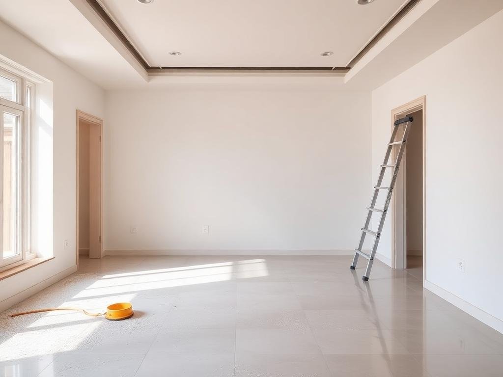 Sala recém-reformada limpa após obra, sem poeira